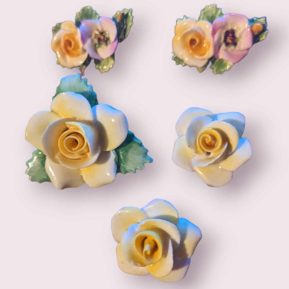 Set Of 5 Royal Adderly Pieces - One Brooch, Two Sets Of Earrings